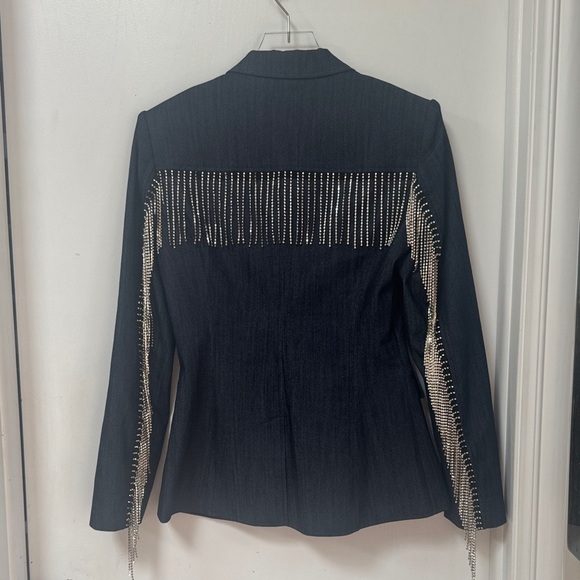 CINQ A SEPT SASHA BLAZER DENIM WITH CRYSTAL FRINGE 4 - Picture 9 of 9